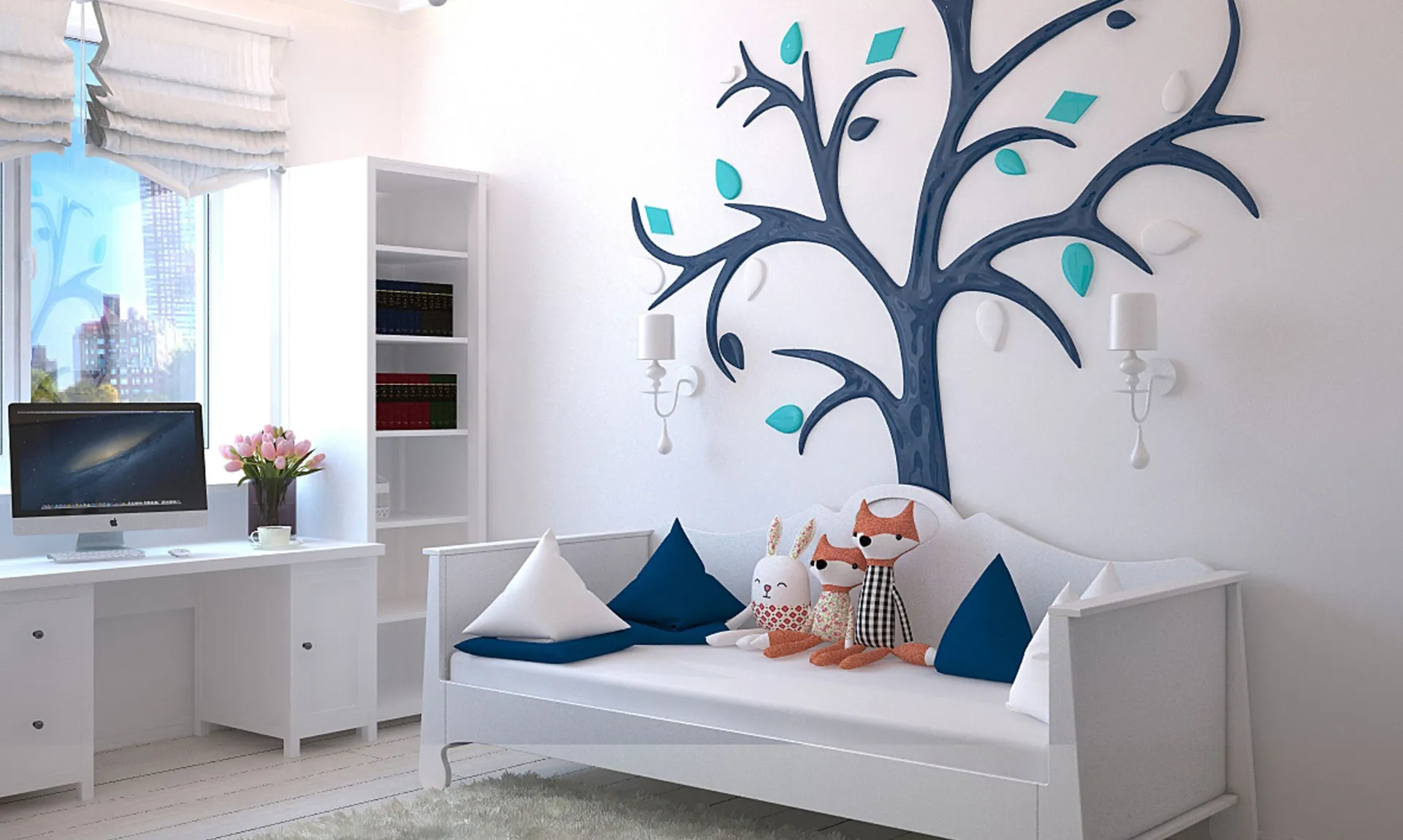 A wall art decor design with peel-and-stick tree