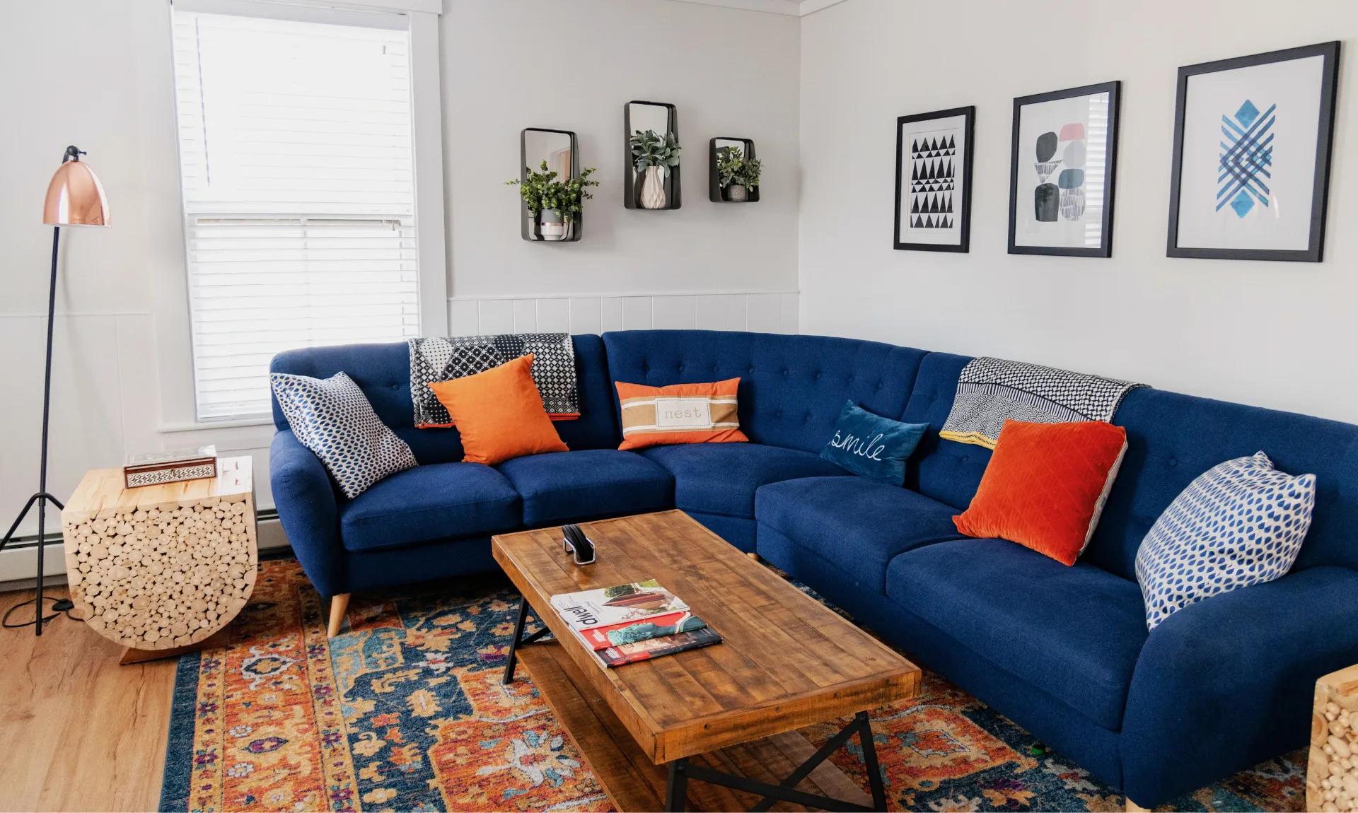a living room showing large furniture in small spaces